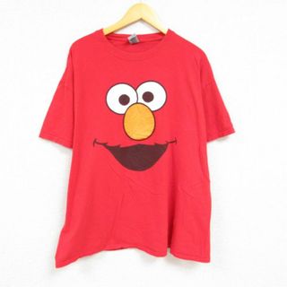 XL★古着 半袖 Tシャツ メンズ セサミストリート エルモ 大きいサイズ コットン クルーネック 赤 レッド 23may16 中古(Tシャツ/カットソー(半袖/袖なし))