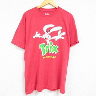 XL★古着 半袖 Tシャツ メンズ トリックス トリッキー コットン クルーネック 赤 レッド 霜降り 23may16 中古(Tシャツ/カットソー(半袖/袖なし))