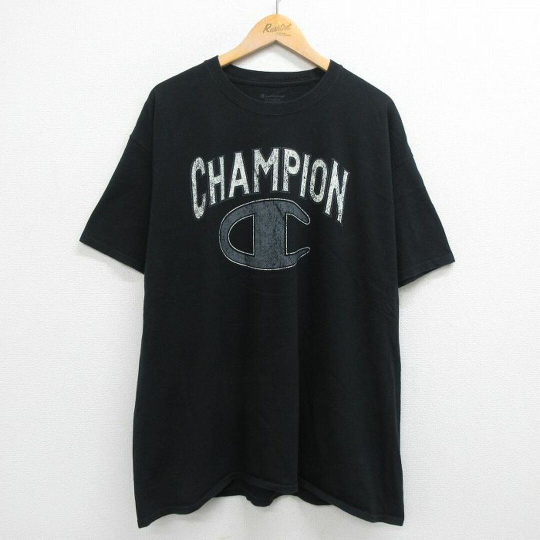 Champion(チャンピオン)のXL★古着 チャンピオン champion 半袖 ブランド Tシャツ メンズ ビッグロゴ 大きいサイズ クルーネック 黒 ブラック 23may17 中古 メンズのトップス(Tシャツ/カットソー(半袖/袖なし))の商品写真