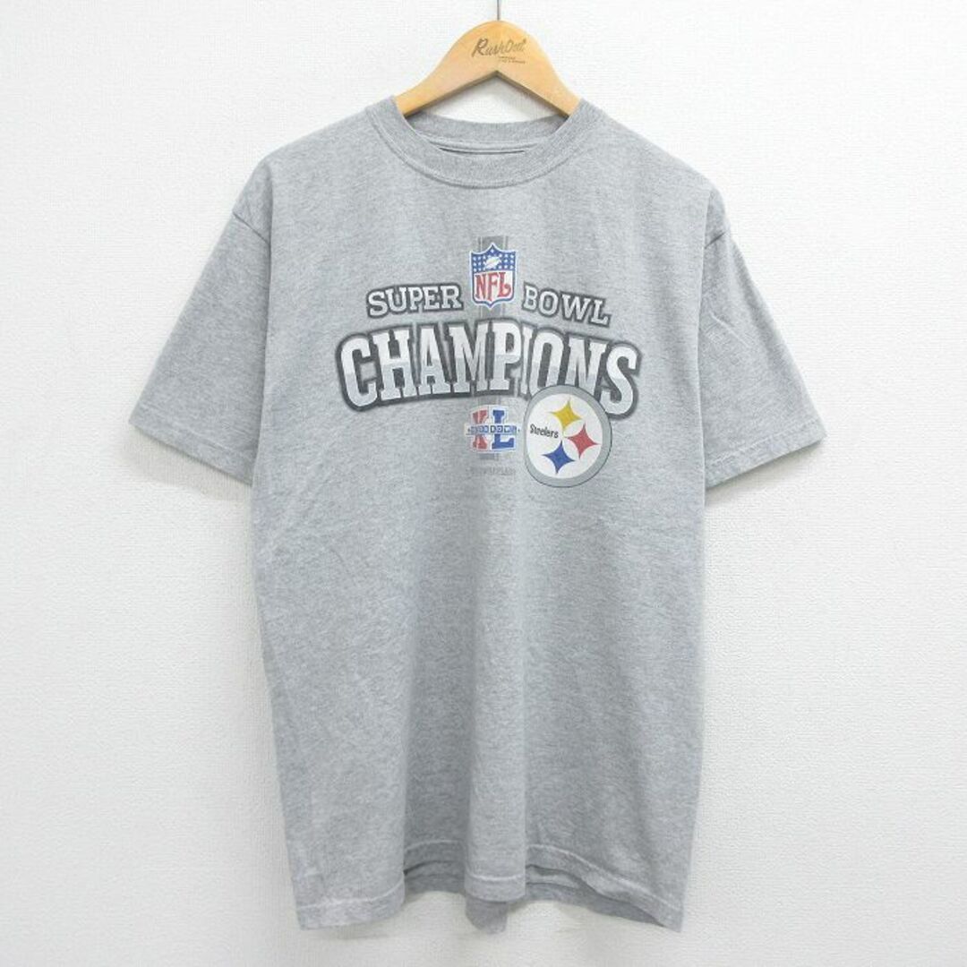 Reebok(リーボック)のXL★古着 リーボック REEBOK 半袖 ブランド Tシャツ メンズ NFL ピッツバーグスティーラーズ クルーネック グレー 霜降り アメフト スーパーボウル 23may17 中古 メンズのトップス(Tシャツ/カットソー(半袖/袖なし))の商品写真