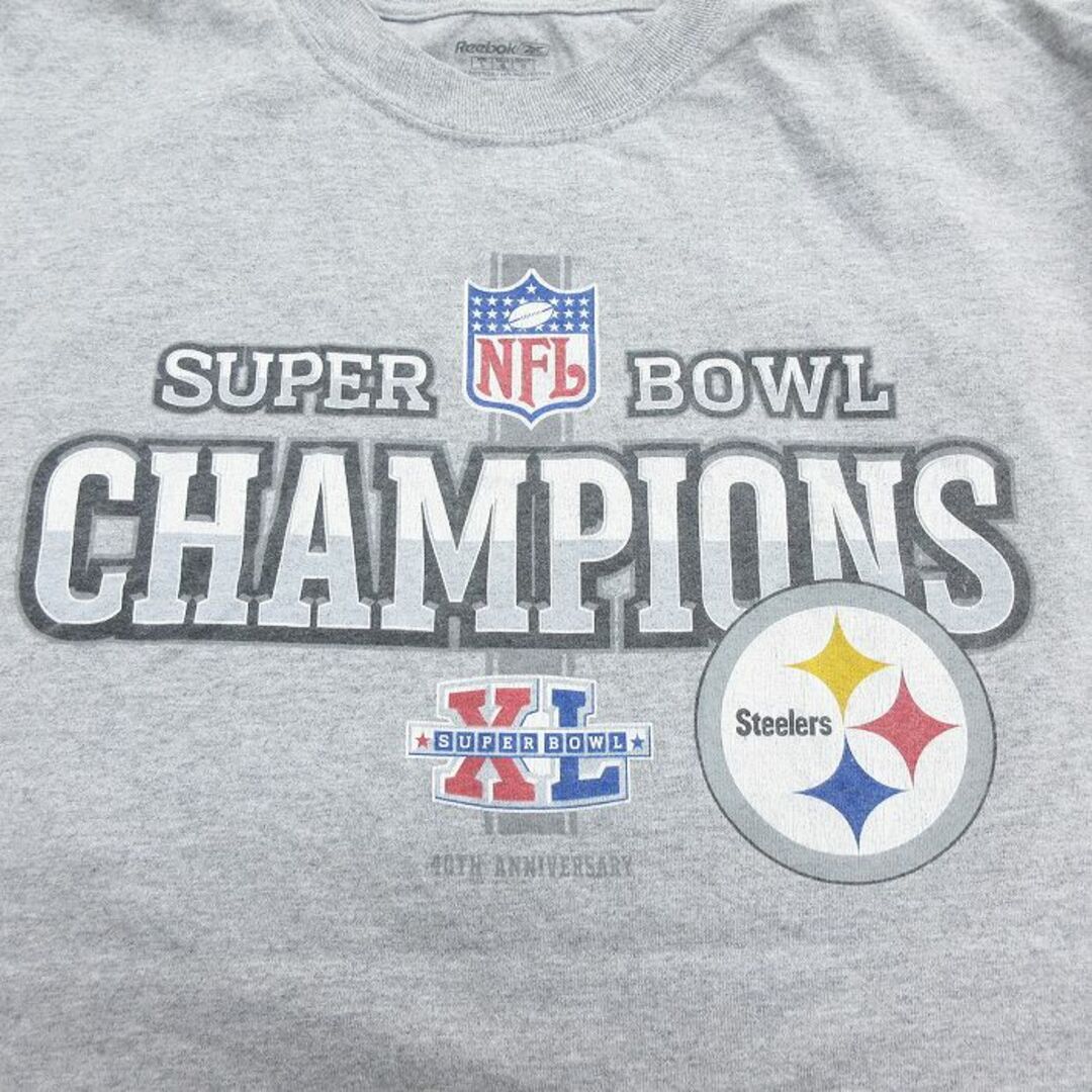 Reebok(リーボック)のXL★古着 リーボック REEBOK 半袖 ブランド Tシャツ メンズ NFL ピッツバーグスティーラーズ クルーネック グレー 霜降り アメフト スーパーボウル 23may17 中古 メンズのトップス(Tシャツ/カットソー(半袖/袖なし))の商品写真