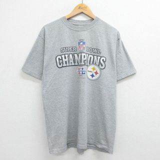 リーボック(Reebok)のXL★古着 リーボック REEBOK 半袖 ブランド Tシャツ メンズ NFL ピッツバーグスティーラーズ クルーネック グレー 霜降り アメフト スーパーボウル 23may17 中古(Tシャツ/カットソー(半袖/袖なし))