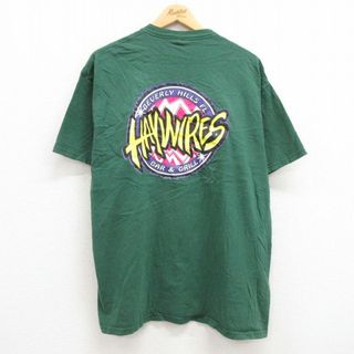 ヘインズ(Hanes)のXL★古着 ヘインズ Hanes 半袖 ビンテージ Tシャツ メンズ 00年代 00s HAYWIRES コットン クルーネック 濃緑 グリーン 23may16 中古(Tシャツ/カットソー(半袖/袖なし))