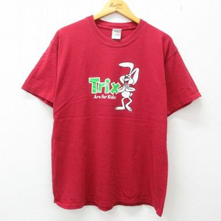 XL★古着 半袖 ビンテージ Tシャツ メンズ 00年代 00s ウサギ Trix Kids コットン クルーネック 赤 レッド 23may17 中古(Tシャツ/カットソー(半袖/袖なし))