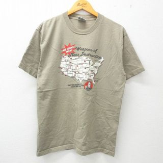 L★古着 半袖 ビンテージ Tシャツ メンズ 00年代 00s 地図 Destruction コットン クルーネック USA製 濃緑系 グリーン 23may17 中古(Tシャツ/カットソー(半袖/袖なし))