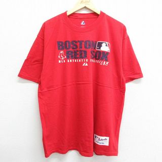 マジェスティック(Majestic)のXL★古着 マジェスティック 半袖 ビンテージ Tシャツ メンズ 00年代 00s MLB ボストンレッドソックス 大きいサイズ コットン クルーネック 赤 レッド メジャーリーグ ベースボール 野球 23may18 中古(Tシャツ/カットソー(半袖/袖なし))