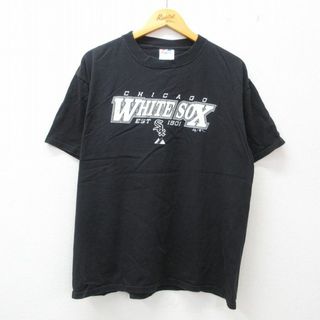 マジェスティック(Majestic)のXL★古着 マジェスティック 半袖 ビンテージ Tシャツ メンズ 00年代 00s MLB シカゴホワイトソックス コットン クルーネック 黒 ブラック メジャーリーグ ベースボール 野球 23may18 中古(Tシャツ/カットソー(半袖/袖なし))