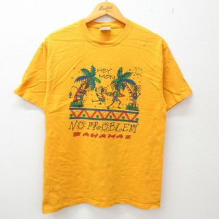 ヘインズ(Hanes)のM★古着 ヘインズ Hanes 半袖 ビンテージ Tシャツ メンズ 00年代 00s バハマ ジャマイカ コットン クルーネック 黄 イエロー 23may18 中古(Tシャツ/カットソー(半袖/袖なし))