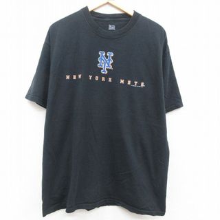 リー(Lee)のXL★古着 リー Lee 半袖 ビンテージ Tシャツ メンズ 00年代 00s MLB ニューヨークメッツ 大きいサイズ コットン クルーネック 黒 ブラック メジャーリーグ ベースボール 野球 23may19 中古(Tシャツ/カットソー(半袖/袖なし))