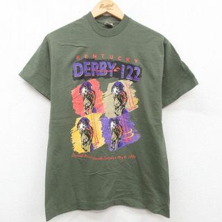 M★古着 半袖 ビンテージ Tシャツ メンズ 90年代 90s ケンタッキーダービー 競馬 コットン クルーネック USA製 緑系 グリーン 【spe】 23may19 中古(Tシャツ/カットソー(半袖/袖なし))