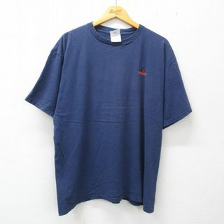 アディダス(adidas)のXL★古着 アディダス adidas 半袖 ビンテージ Tシャツ メンズ 90年代 90s ワンポイントロゴ 大きいサイズ コットン クルーネック 紺 ネイビー 23may19 中古(Tシャツ/カットソー(半袖/袖なし))