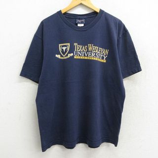 ジャンスポーツ(JANSPORT)のXL★古着 ジャンスポーツ 半袖 ビンテージ Tシャツ メンズ 00年代 00s テキサスウェスレーアン 大学 コットン クルーネック 紺 ネイビー 23may19 中古(Tシャツ/カットソー(半袖/袖なし))