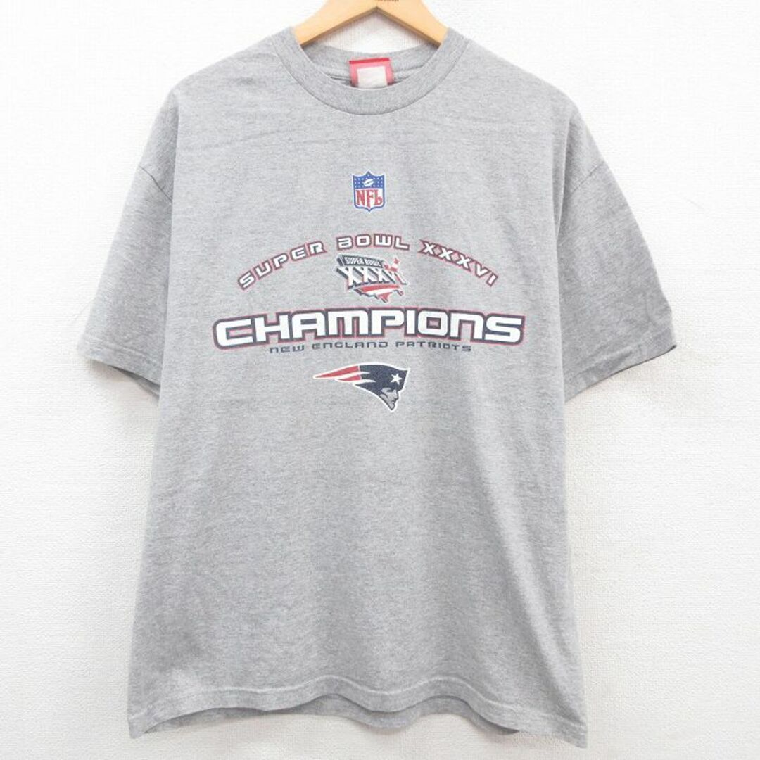 Reebok(リーボック)のXL★古着 リーボック REEBOK 半袖 ビンテージ Tシャツ メンズ 00年代 00s NFL ニューイングランドペイトリオッツ クルーネック グレー 霜降り アメフト スーパーボウル 23may20 中古 メンズのトップス(Tシャツ/カットソー(半袖/袖なし))の商品写真