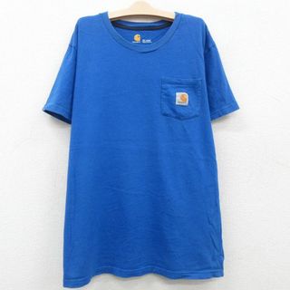 古着 カーハート Carhartt 半袖 Tシャツ キッズ ボーイズ 子供服 ワンポイントロゴ 胸ポケット付き コットン クルーネック 青 ブルー 23may26