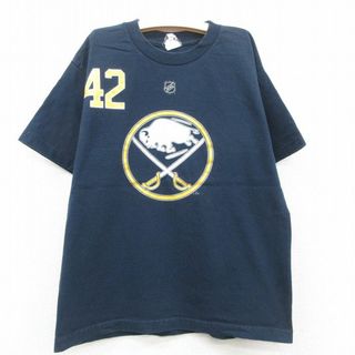 リーボック(Reebok)の古着 リーボック REEBOK 半袖 Tシャツ キッズ ボーイズ 子供服 NHL バッファロービルズ ネイサンゲルべ コットン クルーネック 紺 ネイビー アイスホッケー 23may26(シャツ/カットソー)