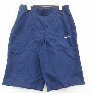 古着 ナイキ NIKE ハーフ ナイロン パンツ ショーツ キッズ ボーイズ 子供服 00年代 00s ワンポイントロゴ 紺 ネイビー 23may26