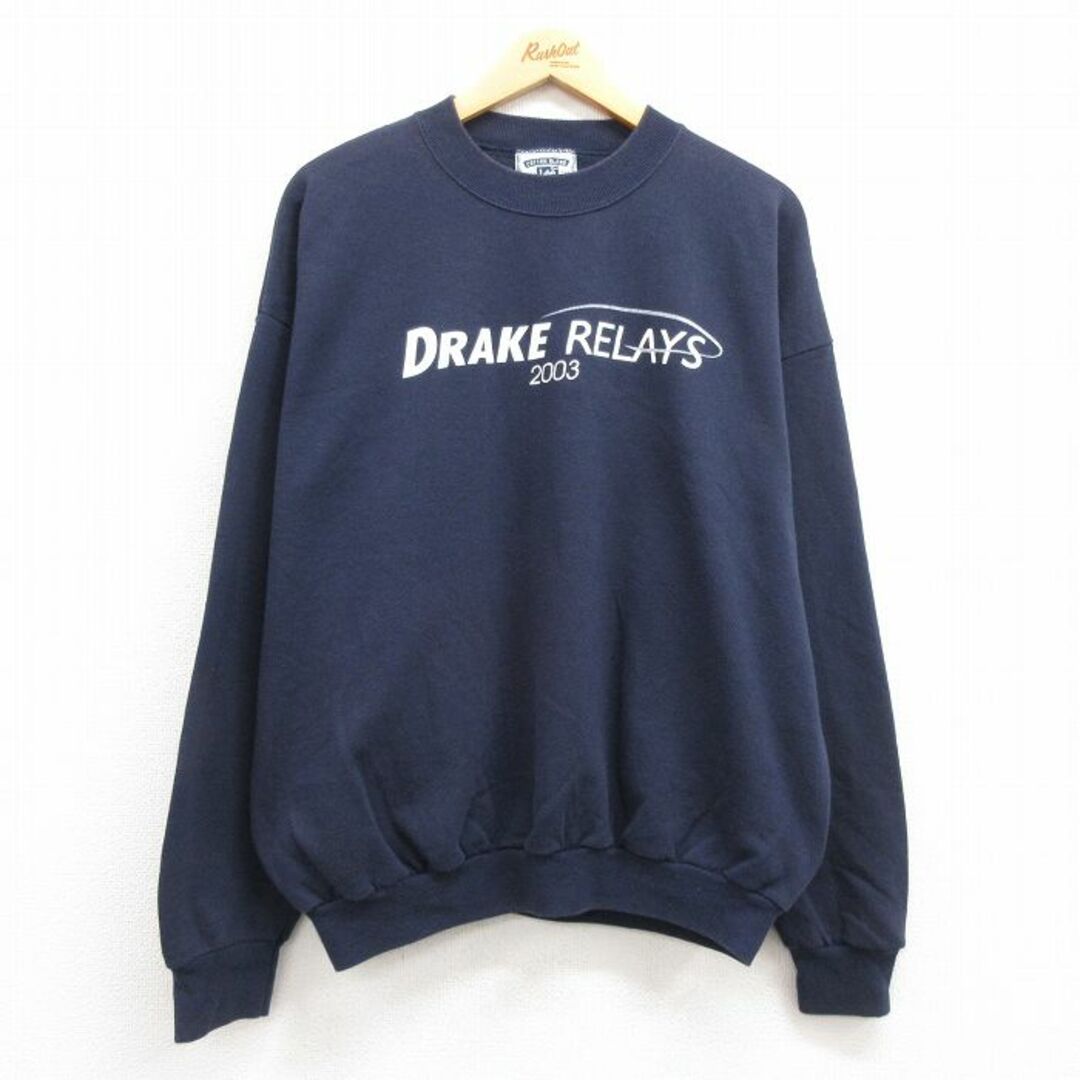 Lee(リー)のXL★古着 リー Lee 長袖 スウェット メンズ 00年代 00s DRAKE REPLAYS 大きいサイズ クルーネック USA製 紺 ネイビー 23may26 中古 スエット トレーナー トップス メンズのトップス(パーカー)の商品写真