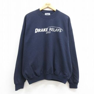 リー(Lee)のXL★古着 リー Lee 長袖 スウェット メンズ 00年代 00s DRAKE REPLAYS 大きいサイズ クルーネック USA製 紺 ネイビー 23may26 中古 スエット トレーナー トップス(パーカー)