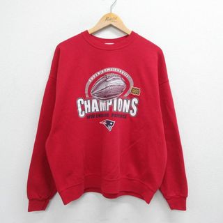 XL★古着 長袖 スウェット メンズ 00年代 00s NFL ニューイングランドペイトリオッツ 大きいサイズ クルーネック 赤 レッド アメフト スーパーボウル 23may29 中古 スエット トレーナー トップス(パーカー)