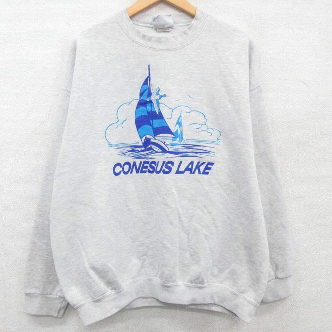 Lee(リー)のXL★古着 リー Lee スウェット メンズ 90年代 90s ヨット CONESUS LAKE クルーネック USA製 薄グレー 霜降り 23may31 中古 長袖 スエット トレーナー トップス メンズのトップス(パーカー)の商品写真