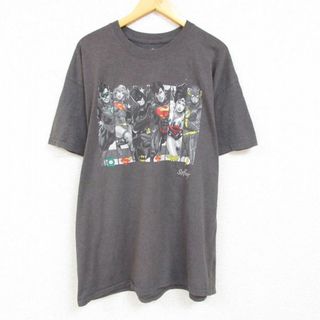 XL★古着 半袖 Tシャツ メンズ DCコミックス グリーンランタン スーパーガール 大きいサイズ コットン クルーネック 濃グレー 霜降り 23may24 中古(Tシャツ/カットソー(半袖/袖なし))