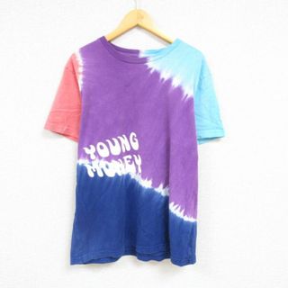 XL★古着 半袖 Tシャツ メンズ YOUNG MONEY コットン クルーネック 紫他 パープル タイダイ 23may29 中古(Tシャツ/カットソー(半袖/袖なし))