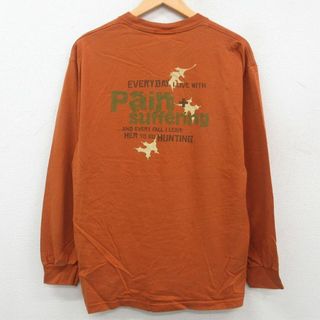 L★古着 長袖 ビンテージ Tシャツ メンズ 00年代 00s LIVE TO HUNT コットン クルーネック 茶 ブラウン 23may26 中古(Tシャツ/カットソー(半袖/袖なし))