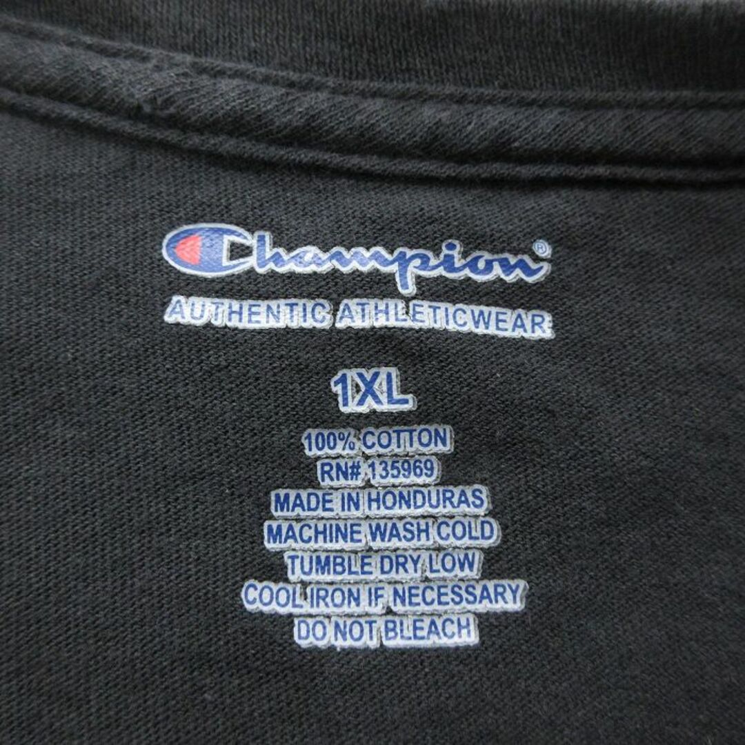 Champion(チャンピオン)のXL★古着 チャンピオン 半袖 ブランド Tシャツ メンズ ビッグロゴ コットン クルーネック 黒 ブラック 23may24 中古 メンズのトップス(Tシャツ/カットソー(半袖/袖なし))の商品写真