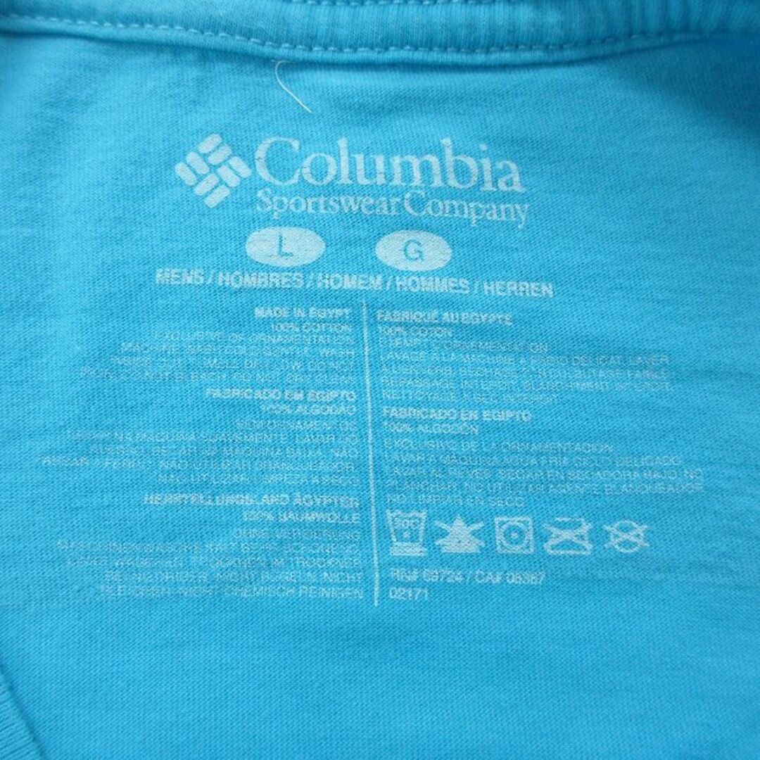 Columbia(コロンビア)のM★古着 コロンビア COLUMBIA 半袖 ブランド Tシャツ メンズ ワンポイントロゴ PFG コットン クルーネック 水色 23may27 中古 メンズのトップス(Tシャツ/カットソー(半袖/袖なし))の商品写真