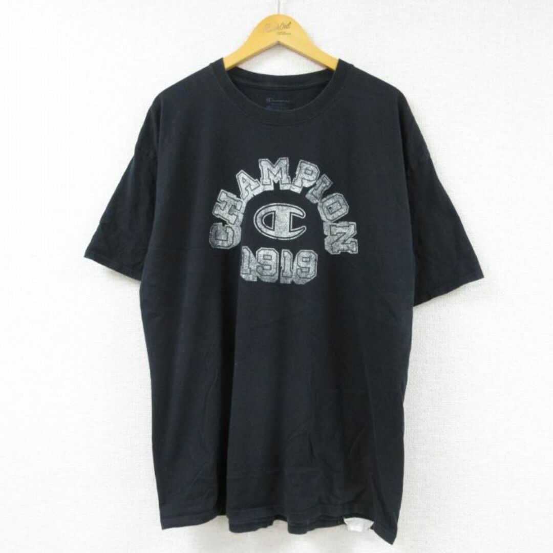 Champion(チャンピオン)のXL★古着 チャンピオン Champion 半袖 ブランド Tシャツ メンズ ビッグロゴ 大きいサイズ コットン クルーネック 黒 ブラック 23may31 中古 メンズのトップス(Tシャツ/カットソー(半袖/袖なし))の商品写真