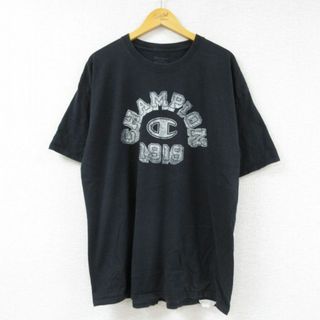 チャンピオン(Champion)のXL★古着 チャンピオン Champion 半袖 ブランド Tシャツ メンズ ビッグロゴ 大きいサイズ コットン クルーネック 黒 ブラック 23may31 中古(Tシャツ/カットソー(半袖/袖なし))