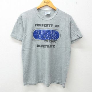 ヘインズ(Hanes)のL★古着 ヘインズ Hanes 半袖 ビンテージ Tシャツ メンズ 80年代 80s サフォークダウンズ クルーネック グレー 霜降り 23may22 中古(Tシャツ/カットソー(半袖/袖なし))