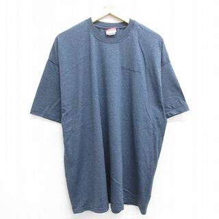 チャンピオン(Champion)のXL★古着 チャンピオン champion 半袖 ビンテージ Tシャツ メンズ 00年代 00s ワンポイントロゴ 大きいサイズ クルーネック 紺 ネイビー 霜降り 23may23 中古(Tシャツ/カットソー(半袖/袖なし))