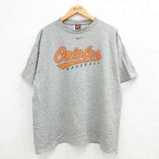 ナイキ(NIKE)のXL★古着 ナイキ NIKE 半袖 ビンテージ Tシャツ メンズ 00年代 00s MLB ボルチモアオリオールズ ワンポイントロゴ コットン クルーネック グレー 霜降り メジャーリーグ ベースボール 野球 23may24 中古(Tシャツ/カットソー(半袖/袖なし))