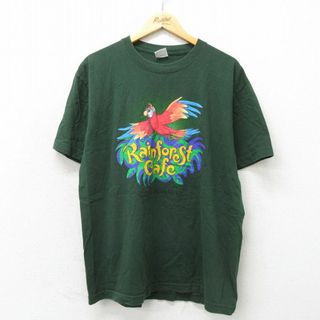 XL★古着 半袖 ビンテージ Tシャツ メンズ 00年代 00s 鳥 クルーネック 緑 グリーン 23may24 中古(Tシャツ/カットソー(半袖/袖なし))