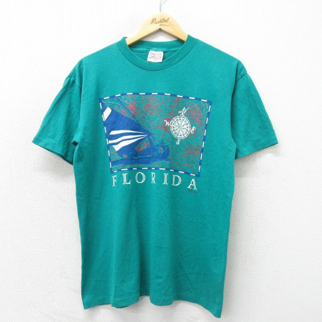 L★古着 半袖 ビンテージ Tシャツ メンズ 90年代 90s フロリダ クルーネック USA製 緑 グリーン 23may24 中古 メンズのトップス(Tシャツ/カットソー(半袖/袖なし))の商品写真