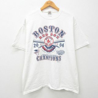 XL★古着 半袖 ビンテージ Tシャツ メンズ 00年代 00s MLB ボストンレッドソックス ワールドシリーズ コットン クルーネック 白 ホワイト メジャーリーグ ベースボール 野球 23may24 中古(Tシャツ/カットソー(半袖/袖なし))