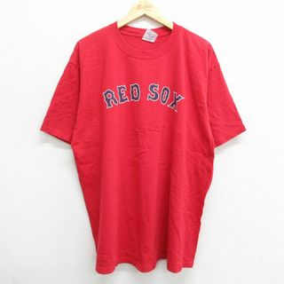 マジェスティック(Majestic)のXL★古着 マジェスティック 半袖 ビンテージ Tシャツ メンズ 00年代 00s MLB ボストンレッドソックス デビッドオルティーズ 34 大きいサイズ コットン クルーネック 赤 レッド メジャーリーグ ベースボール 野球 23may24 中古(Tシャツ/カットソー(半袖/袖なし))