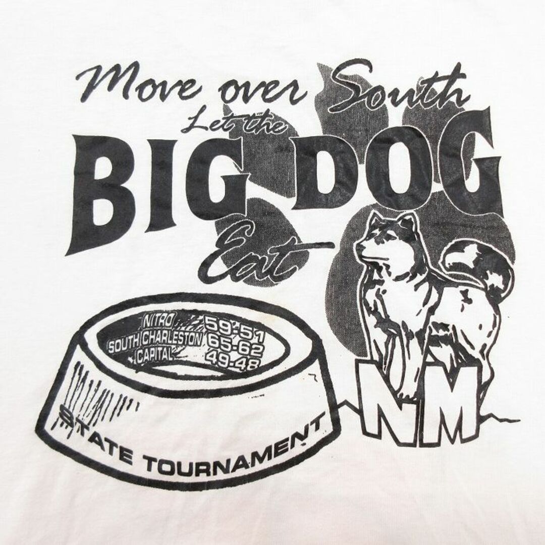 L★古着 半袖 ビンテージ Tシャツ メンズ 90年代 90s ノースマリオン BIGDOG 犬 バスケットボール クルーネック 白 ホワイト 23may26 中古 メンズのトップス(Tシャツ/カットソー(半袖/袖なし))の商品写真