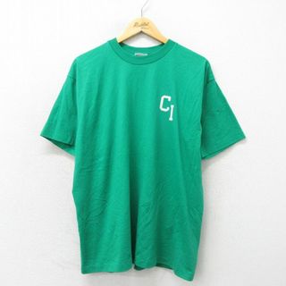 ヘインズ(Hanes)のXL★古着 ヘインズ Hanes 半袖 ビンテージ Tシャツ 80年代 80s CI クルーネック USA製 緑 グリーン 23may26 中古 メンズ(Tシャツ/カットソー(半袖/袖なし))