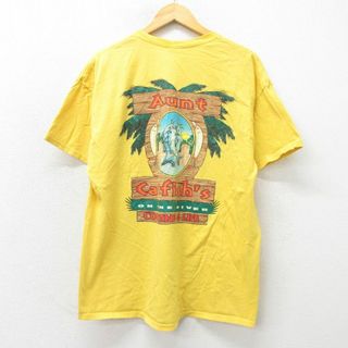 XL★古着 半袖 ビンテージ Tシャツ 00年代 00s 魚 大きいサイズ コットン 黄 イエロー 23may26 中古 メンズ(Tシャツ/カットソー(半袖/袖なし))