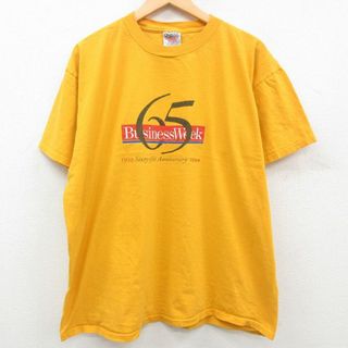 XL★古着 半袖 ビンテージ Tシャツ メンズ 90年代 90s BusinessWeek 大きいサイズ コットン クルーネック 黄 イエロー 23may26 中古(Tシャツ/カットソー(半袖/袖なし))