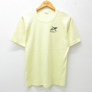 M★古着 半袖 ビンテージ Tシャツ メンズ 80年代 80s 魚 バルバドス クルーネック 薄黄 イエロー 23may27 中古(Tシャツ/カットソー(半袖/袖なし))