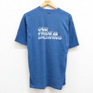 L★古着 半袖 ビンテージ Tシャツ メンズ 80年代 80s テレビ局 PRIDE SHOWING クルーネック USA製 青 ブルー 霜降り 23may29 中古(Tシャツ/カットソー(半袖/袖なし))