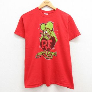 M★古着 半袖 ビンテージ Tシャツ メンズ 00年代 00s ラットフィンク コットン クルーネック 赤 レッド 【spe】 23may29 中古(Tシャツ/カットソー(半袖/袖なし))