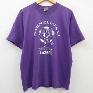 XL★古着 半袖 ビンテージ Tシャツ メンズ 00年代 00s サッカー 大きいサイズ クルーネック 紫 パープル 23may27 中古(Tシャツ/カットソー(半袖/袖なし))