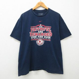 ナイキ(NIKE)のXL★古着 ナイキ NIKE 半袖 ビンテージ Tシャツ メンズ 00年代 00s MLB ボストンレッドソックス ワールドシリーズ ワンポイントロゴ 大きいサイズ コットン クルーネック 紺 ネイビー メジャーリーグ ベースボール 野球 23may27 中古(Tシャツ/カットソー(半袖/袖なし))