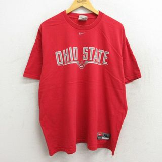 ナイキ(NIKE)のXL★古着 ナイキ NIKE 半袖 ビンテージ Tシャツ メンズ 90年代 90s ワンポイントロゴ オハイオ 大きいサイズ コットン クルーネック 赤 レッド 23may31 中古(Tシャツ/カットソー(半袖/袖なし))