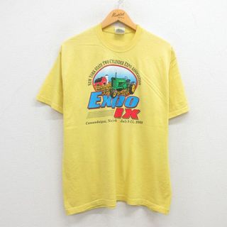 ヘインズ(Hanes)のL★古着 ヘインズ Hanes 半袖 ビンテージ Tシャツ メンズ 00年代 00s トラクター Expo クルーネック 黄 イエロー 23may31 中古(Tシャツ/カットソー(半袖/袖なし))