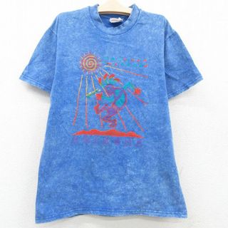 ヘインズ(Hanes)の古着 ヘインズ Hanes 半袖 ビンテージ Tシャツ キッズ ボーイズ 子供服 00年代 00s アリゾナ ココペリ ホピ族 刺繍 コットン クルーネック 青 ブルー タイダイ 23jun02(シャツ/カットソー)